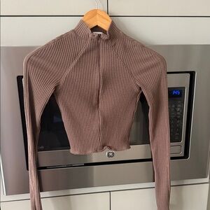 Brown Ribbed Long Sleeve Top